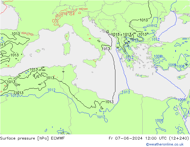 Luchtdruk (Grond) ECMWF vr 07.06.2024 12 UTC