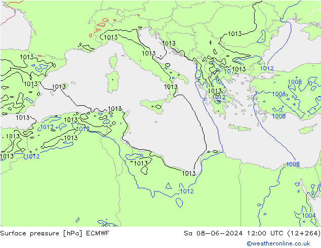 Surface pressure ECMWF Sa 08.06.2024 12 UTC