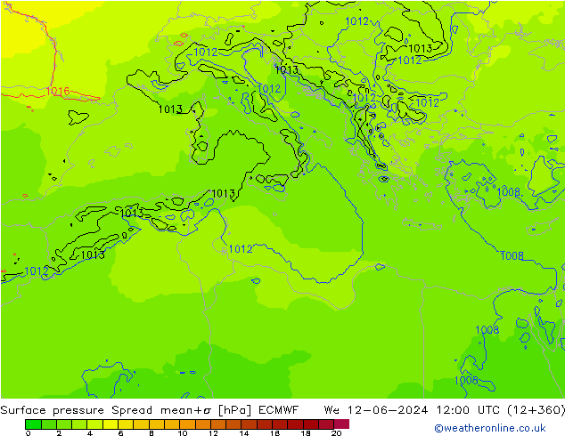 Yer basıncı Spread ECMWF Çar 12.06.2024 12 UTC