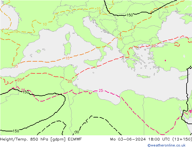 Height/Temp. 850 hPa ECMWF Seg 03.06.2024 18 UTC