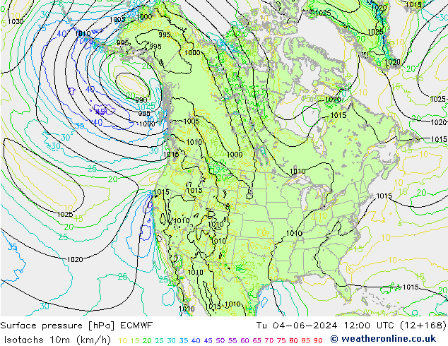 Isotachen (km/h) ECMWF di 04.06.2024 12 UTC