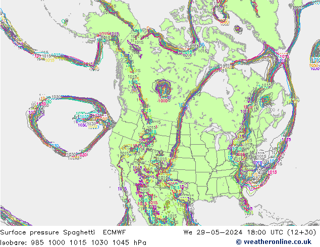 Surface pressure Spaghetti ECMWF We 29.05.2024 18 UTC