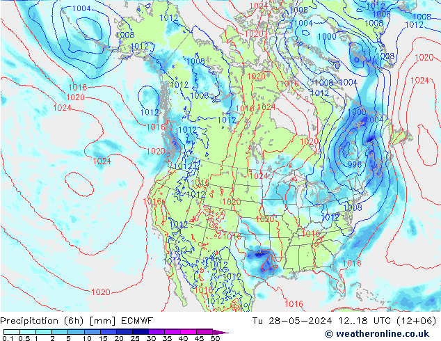 Totale neerslag (6h) ECMWF di 28.05.2024 18 UTC