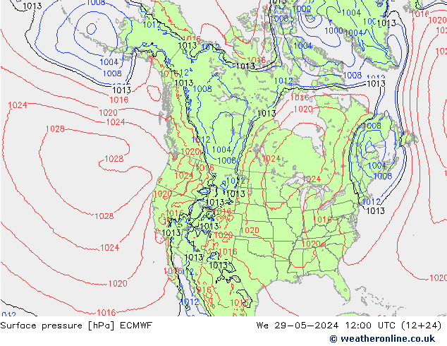 ciśnienie ECMWF śro. 29.05.2024 12 UTC