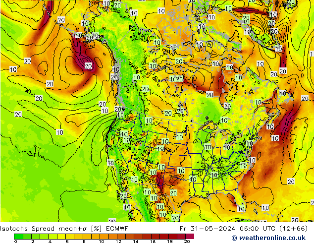 Isotachs Spread ECMWF Pá 31.05.2024 06 UTC