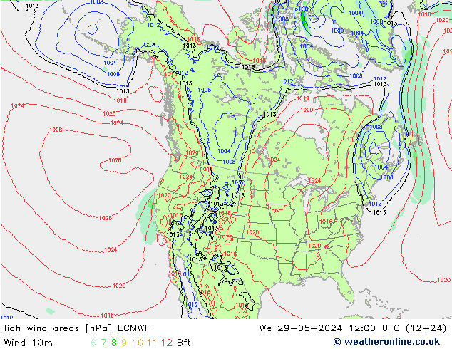 High wind areas ECMWF We 29.05.2024 12 UTC