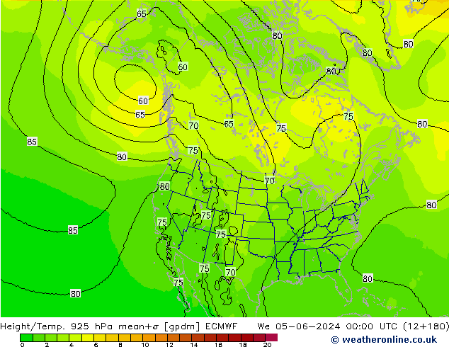 Height/Temp. 925 hPa ECMWF We 05.06.2024 00 UTC