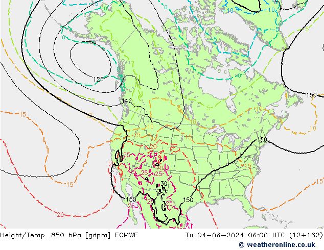 Hoogte/Temp. 850 hPa ECMWF di 04.06.2024 06 UTC