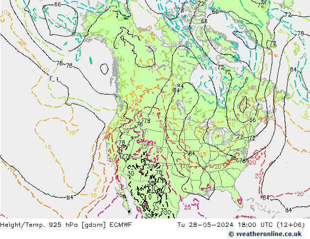 Height/Temp. 925 hPa ECMWF Tu 28.05.2024 18 UTC