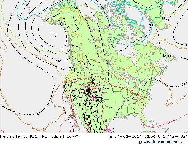 Height/Temp. 925 hPa ECMWF wto. 04.06.2024 06 UTC