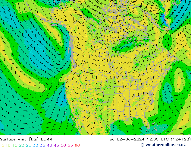 Rüzgar 10 m ECMWF Paz 02.06.2024 12 UTC