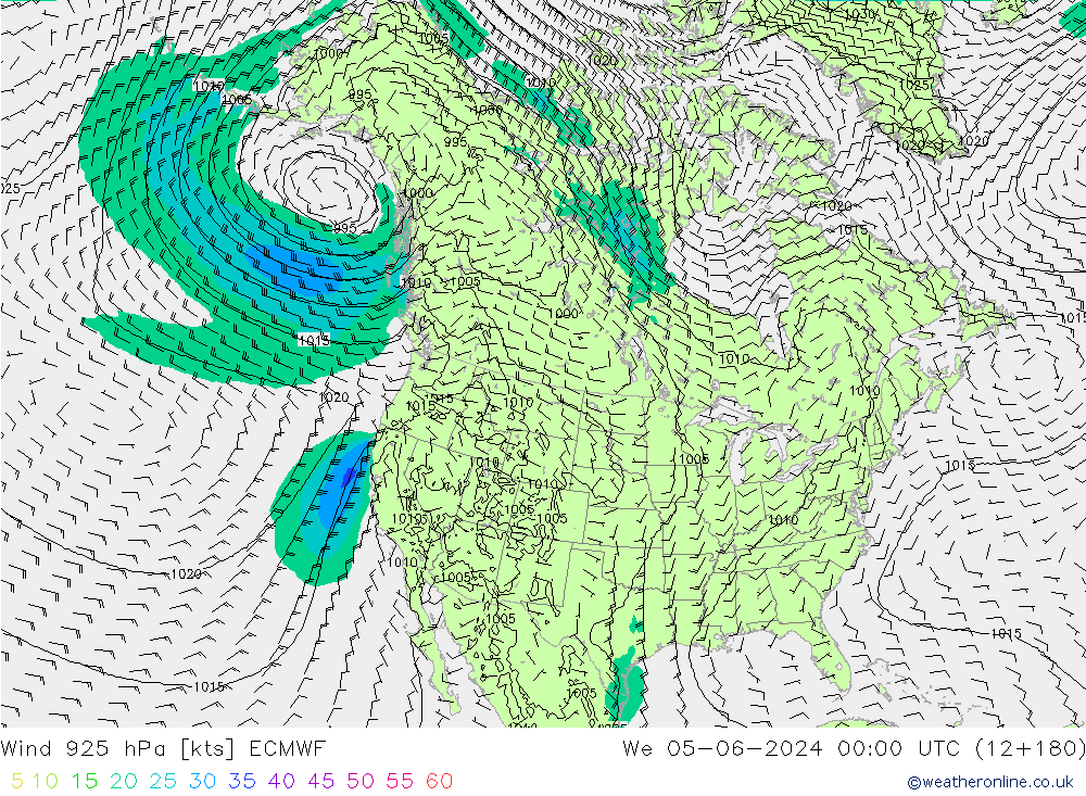 Vento 925 hPa ECMWF mer 05.06.2024 00 UTC