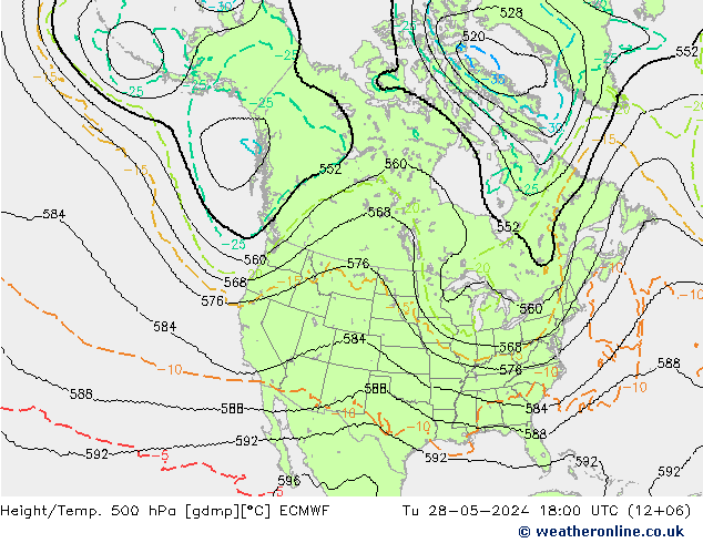 Height/Temp. 500 hPa ECMWF Tu 28.05.2024 18 UTC