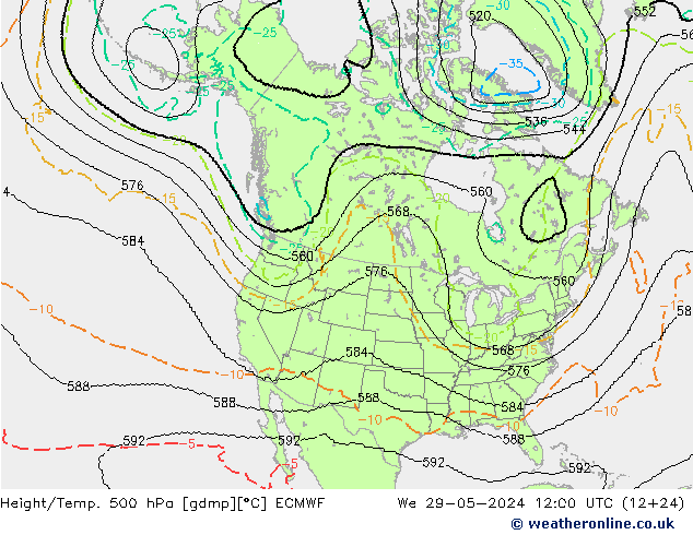 Height/Temp. 500 hPa ECMWF We 29.05.2024 12 UTC