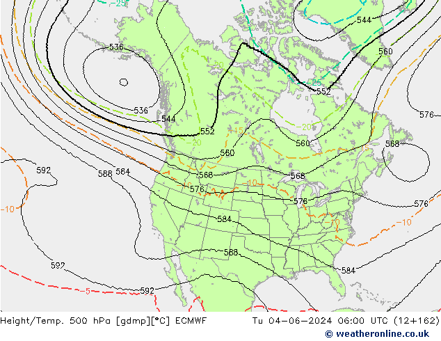 Hoogte/Temp. 500 hPa ECMWF di 04.06.2024 06 UTC