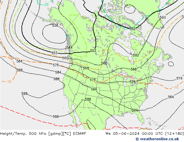 Height/Temp. 500 hPa ECMWF mer 05.06.2024 00 UTC