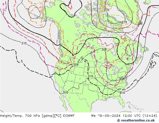 Height/Temp. 700 hPa ECMWF Mi 29.05.2024 12 UTC