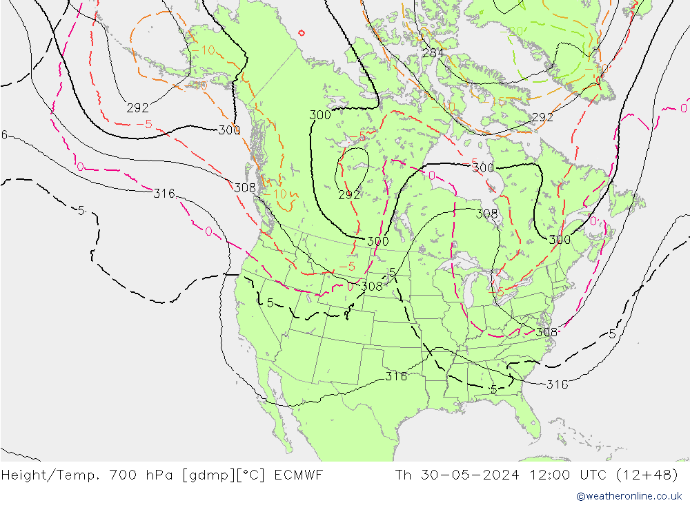 Height/Temp. 700 гПа ECMWF чт 30.05.2024 12 UTC