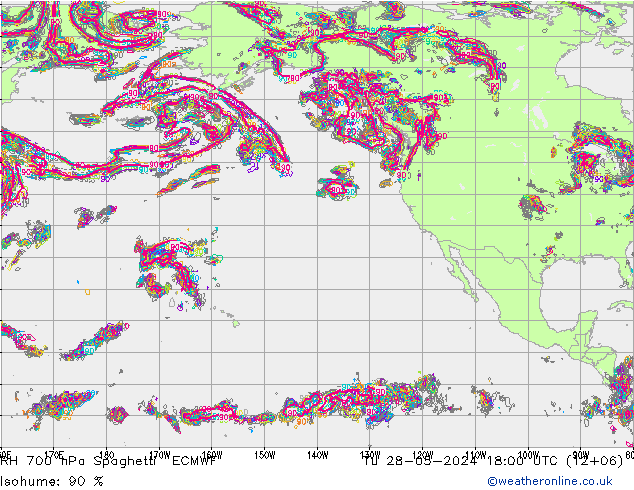 RH 700 hPa Spaghetti ECMWF Tu 28.05.2024 18 UTC