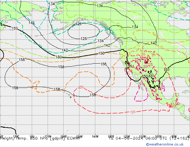 Hoogte/Temp. 850 hPa ECMWF di 04.06.2024 06 UTC