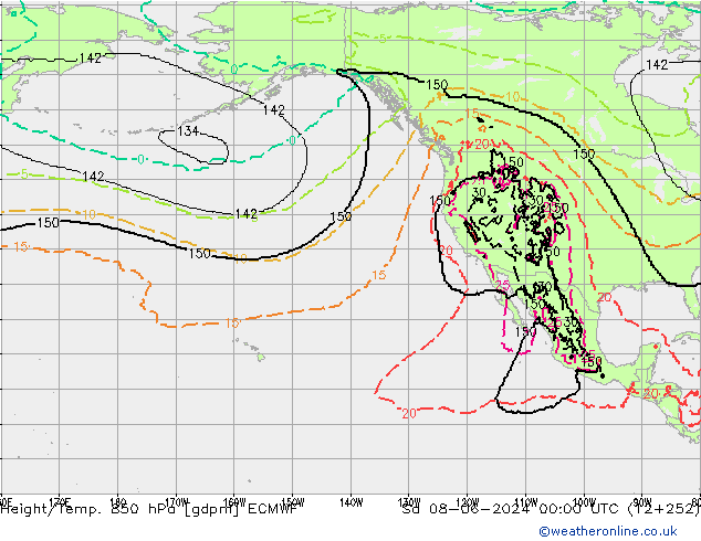 Hoogte/Temp. 850 hPa ECMWF za 08.06.2024 00 UTC