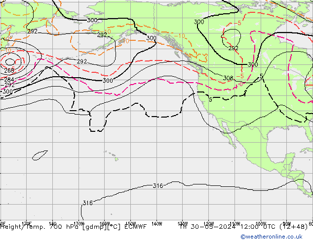 Geop./Temp. 700 hPa ECMWF jue 30.05.2024 12 UTC