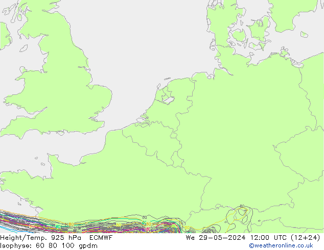 Height/Temp. 925 hPa ECMWF Mi 29.05.2024 12 UTC