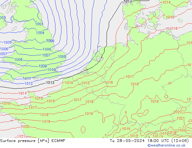 Bodendruck ECMWF Di 28.05.2024 18 UTC