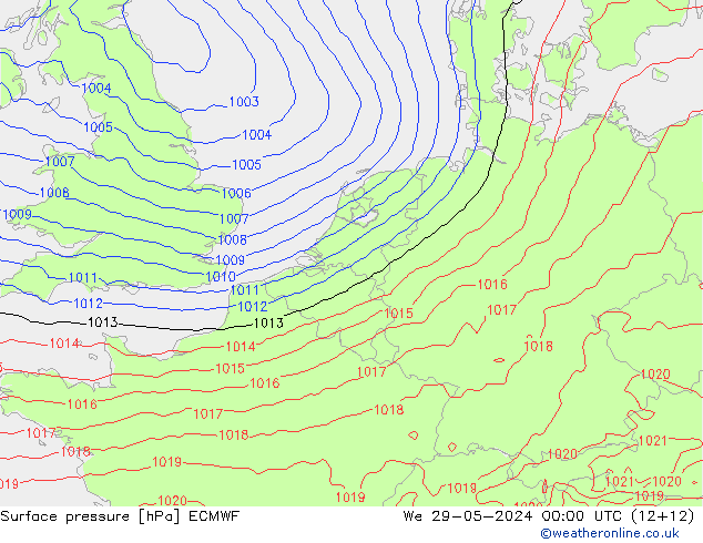 Pressione al suolo ECMWF mer 29.05.2024 00 UTC