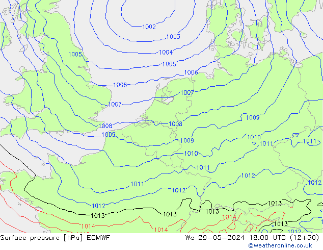 Surface pressure ECMWF We 29.05.2024 18 UTC