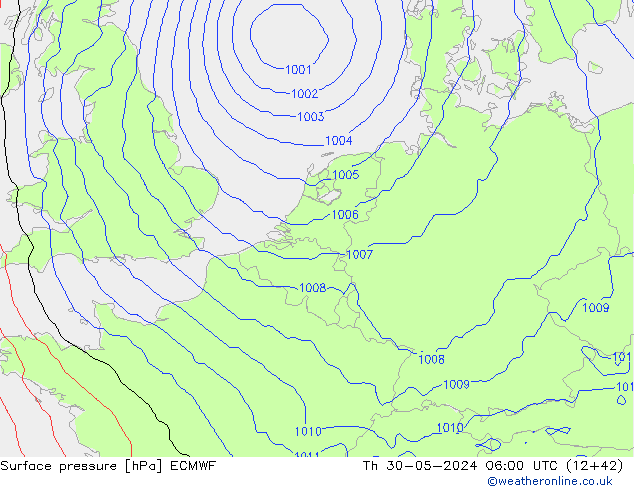 Atmosférický tlak ECMWF Čt 30.05.2024 06 UTC