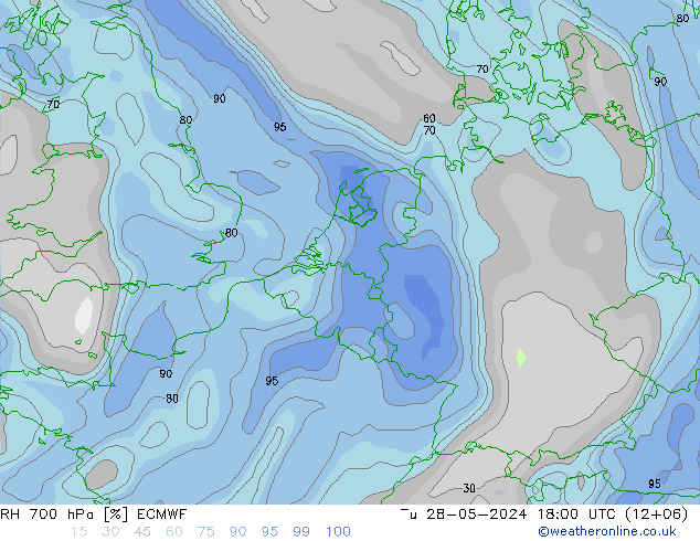 RH 700 гПа ECMWF вт 28.05.2024 18 UTC