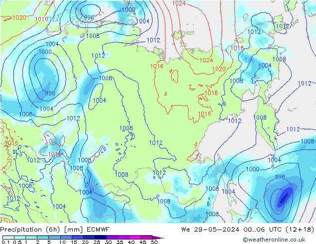 Precipitation (6h) ECMWF We 29.05.2024 06 UTC