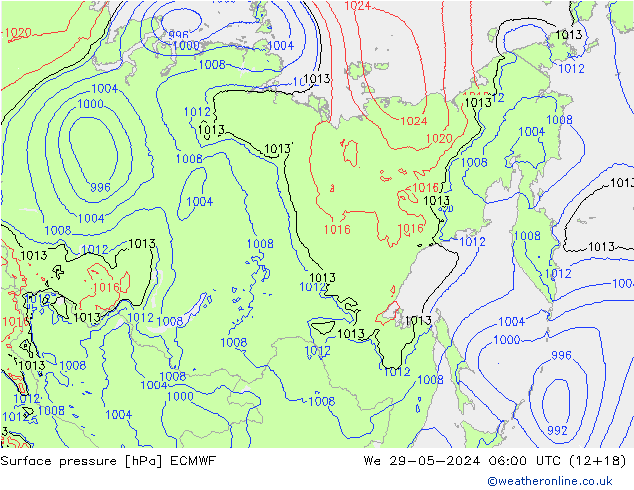 Luchtdruk (Grond) ECMWF wo 29.05.2024 06 UTC