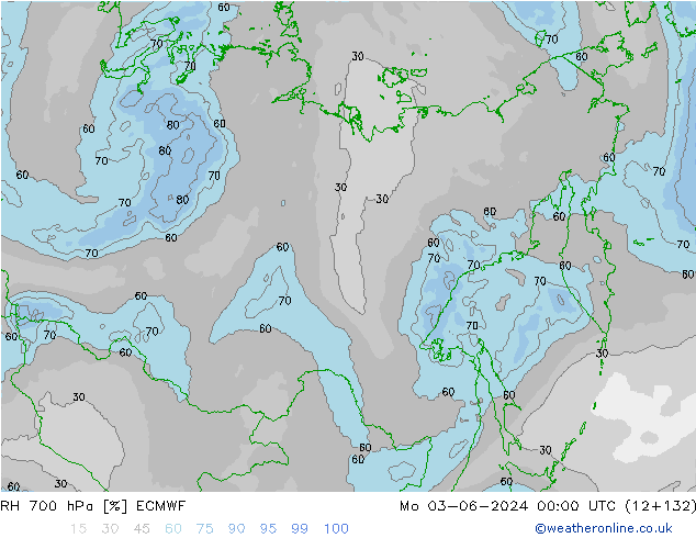 Humedad rel. 700hPa ECMWF lun 03.06.2024 00 UTC