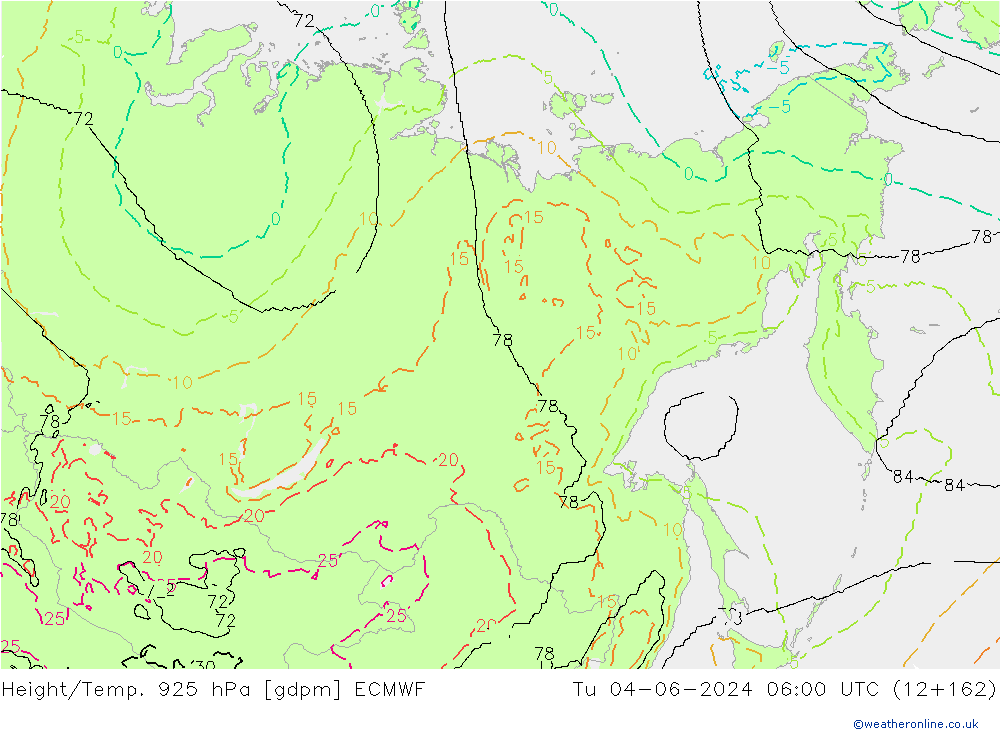 Height/Temp. 925 hPa ECMWF Tu 04.06.2024 06 UTC