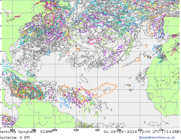 Izotacha Spaghetti ECMWF nie. 09.06.2024 12 UTC