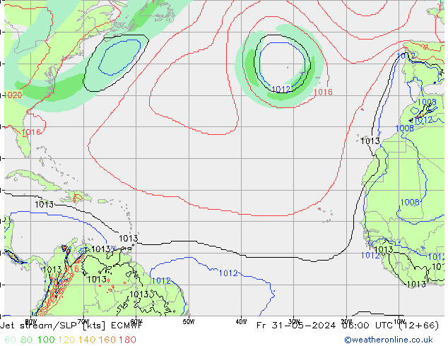 Jet stream/SLP ECMWF Fr 31.05.2024 06 UTC