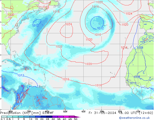 Precipitation (6h) ECMWF Fr 31.05.2024 00 UTC