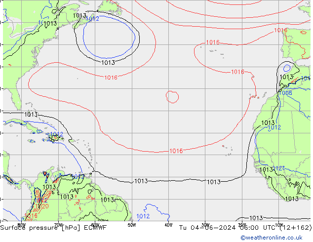 pressão do solo ECMWF Ter 04.06.2024 06 UTC