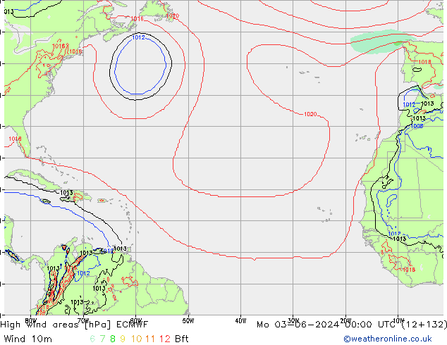 High wind areas ECMWF lun 03.06.2024 00 UTC