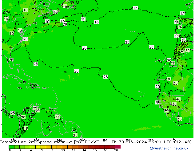 mapa temperatury 2m Spread ECMWF czw. 30.05.2024 12 UTC