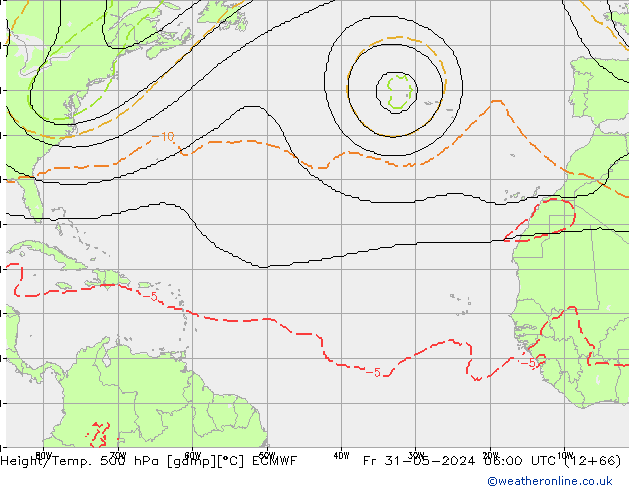 Height/Temp. 500 hPa ECMWF Fr 31.05.2024 06 UTC