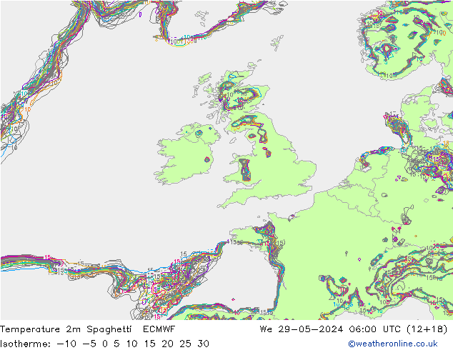 Temperature 2m Spaghetti ECMWF St 29.05.2024 06 UTC