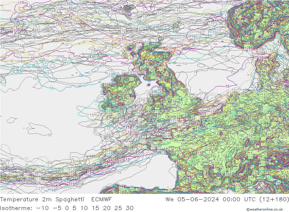 mapa temperatury 2m Spaghetti ECMWF śro. 05.06.2024 00 UTC