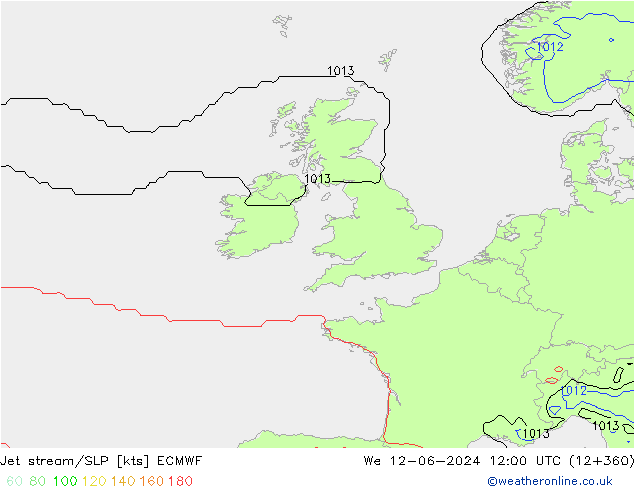 джет/приземное давление ECMWF ср 12.06.2024 12 UTC