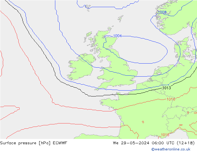 pressão do solo ECMWF Qua 29.05.2024 06 UTC