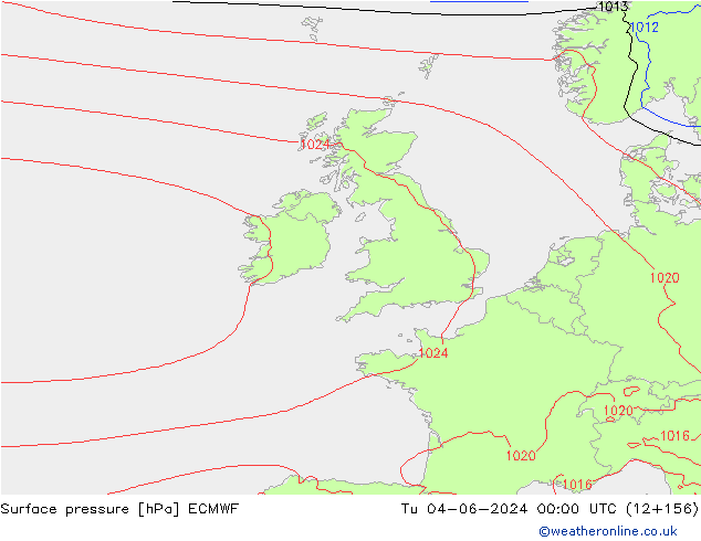 Surface pressure ECMWF Tu 04.06.2024 00 UTC