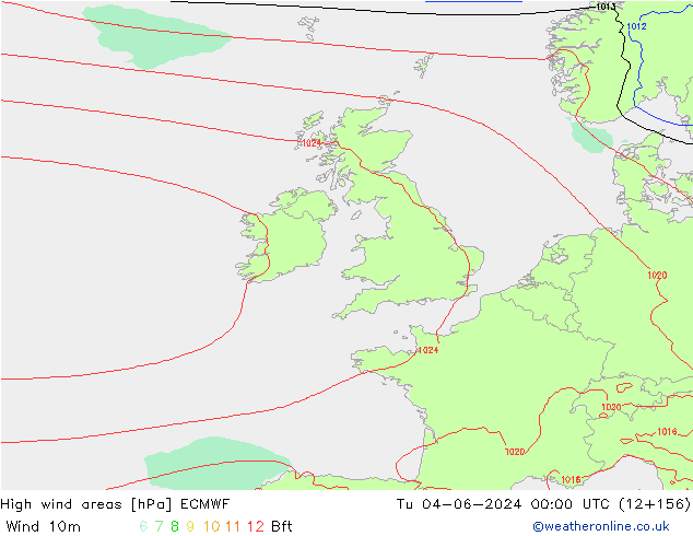 yüksek rüzgarlı alanlar ECMWF Sa 04.06.2024 00 UTC