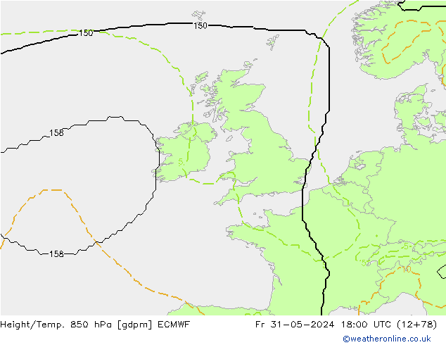 Geop./Temp. 850 hPa ECMWF vie 31.05.2024 18 UTC